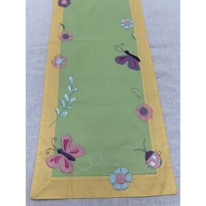 Blossoms & Blooms Spring Table Runner  13X56 Floral Butterfly Cottagecore
